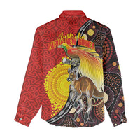 Australia and Papua New Guinea Together Women Casual Shirt Bird-of-paradise and Kangaroo with Oro Tapa and Aboriginal Art Motifs LT03 - Polynesian Pride