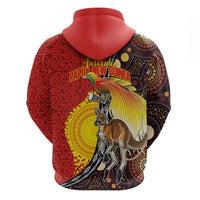 Australia and Papua New Guinea Together Zip Hoodie Bird-of-paradise and Kangaroo with Oro Tapa and Aboriginal Art Motifs LT03 - Polynesian Pride