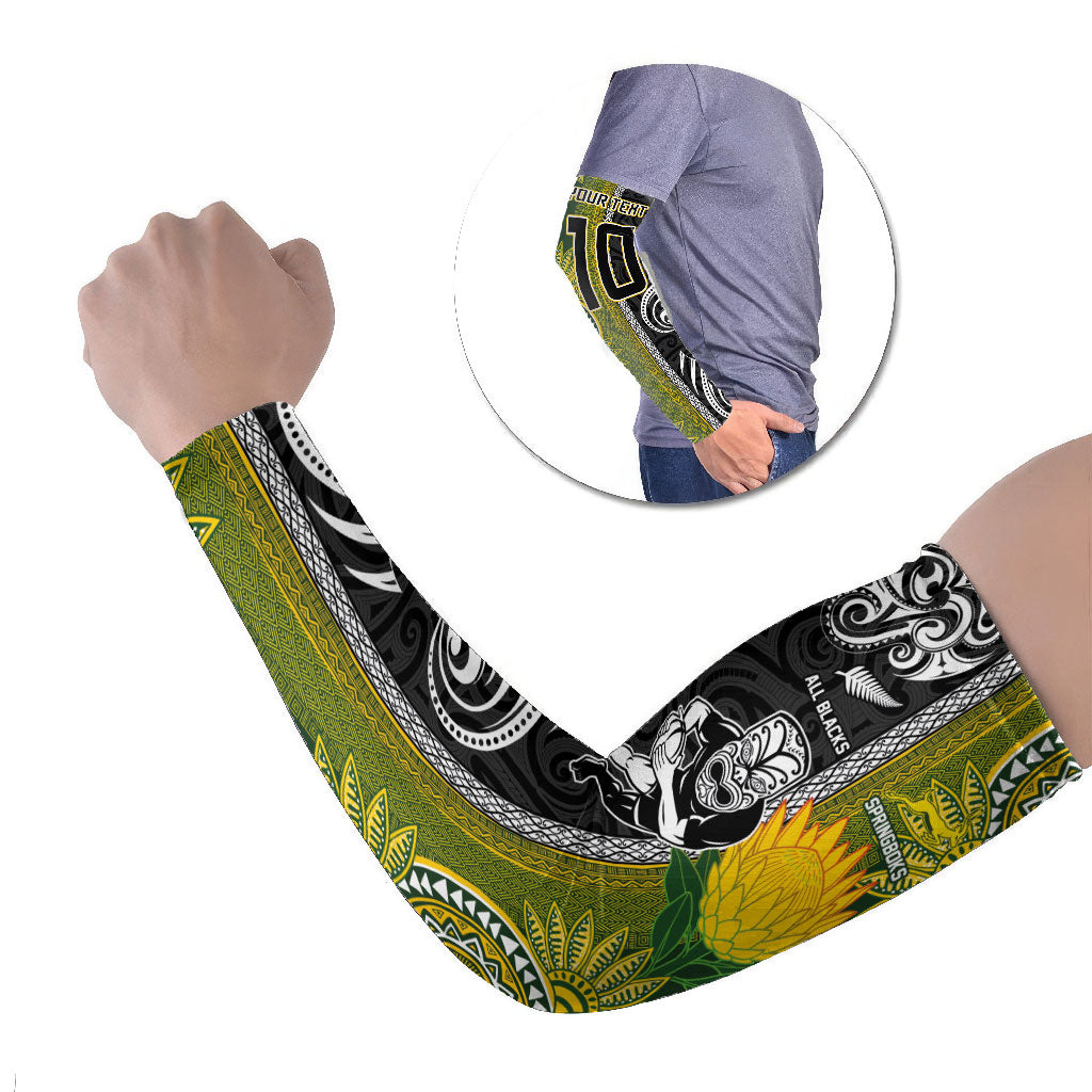 Custom Rugby New Zealand and South Africa Arm Sleeves Greatest Rivalry Silver Fern and Antelope