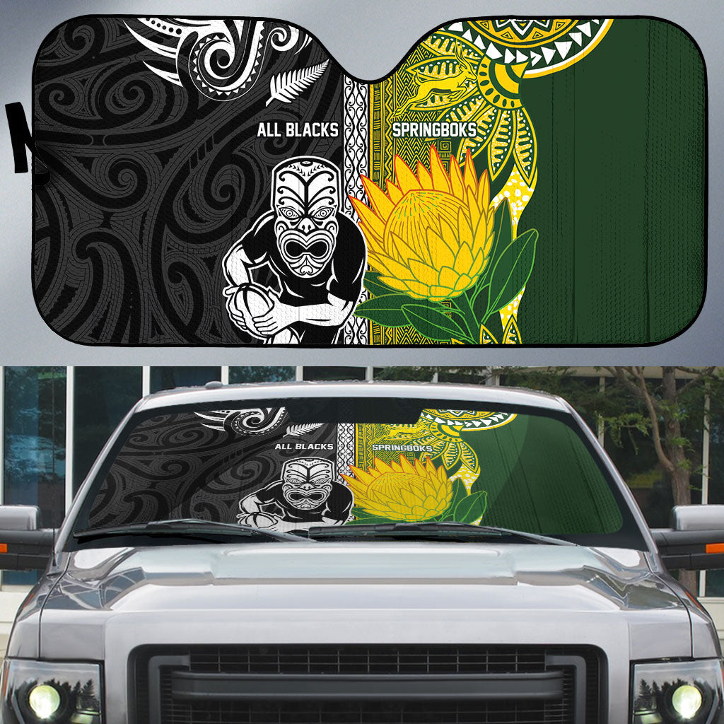 Rugby New Zealand and South Africa Auto Sun Shade Greatest Rivalry Silver Fern and Antelope