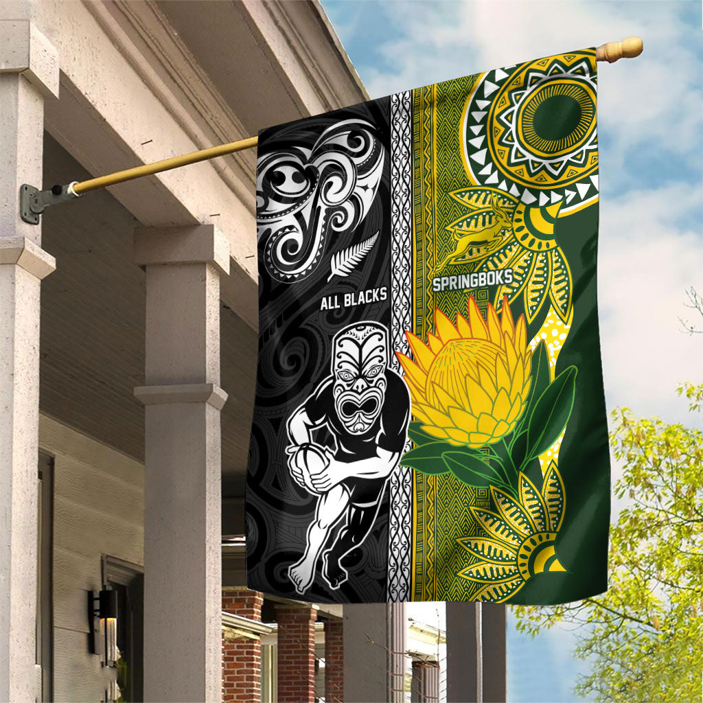 Rugby New Zealand and South Africa Garden Flag Greatest Rivalry Silver Fern and Antelope