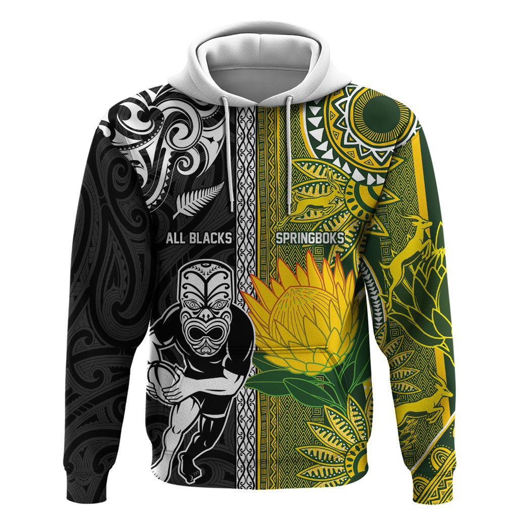 Custom Rugby New Zealand and South Africa Hoodie Greatest Rivalry Silver Fern and Antelope