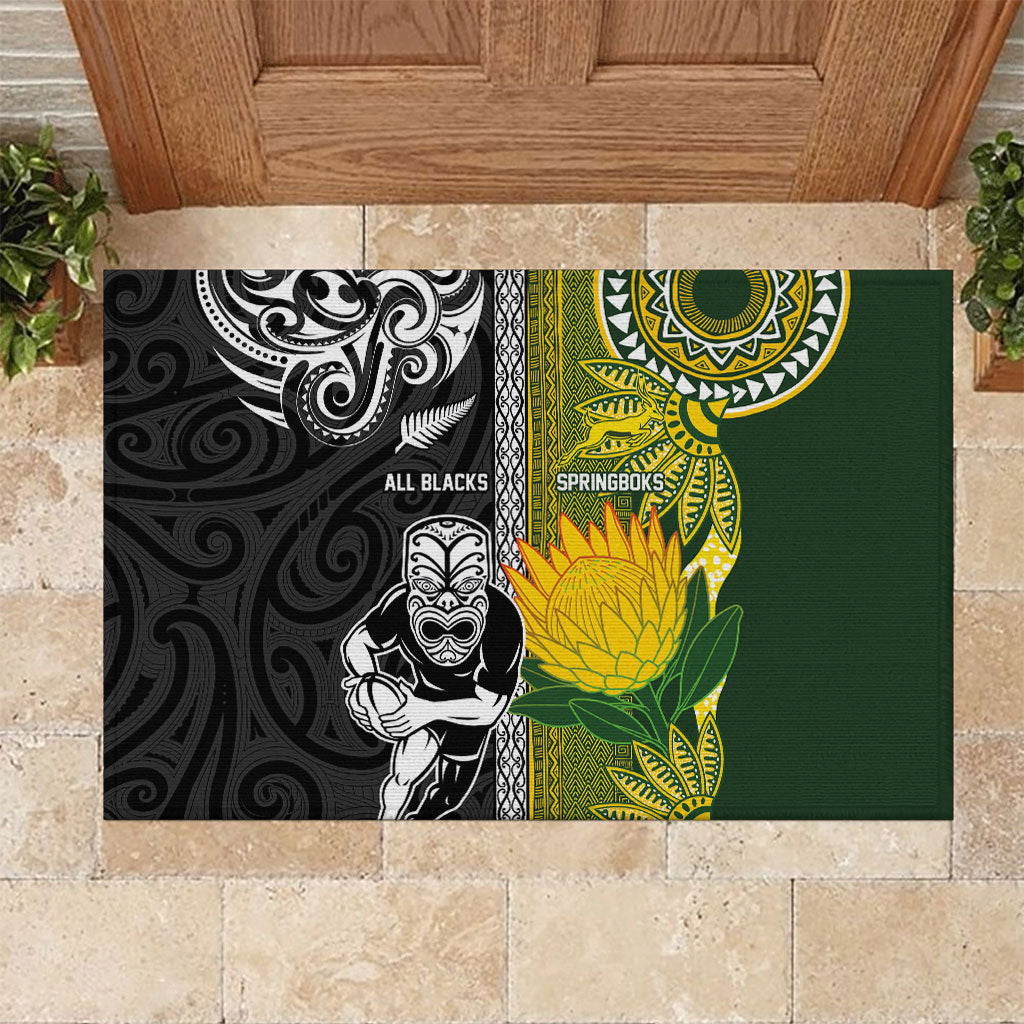 Rugby New Zealand and South Africa Rubber Doormat Greatest Rivalry Silver Fern and Antelope