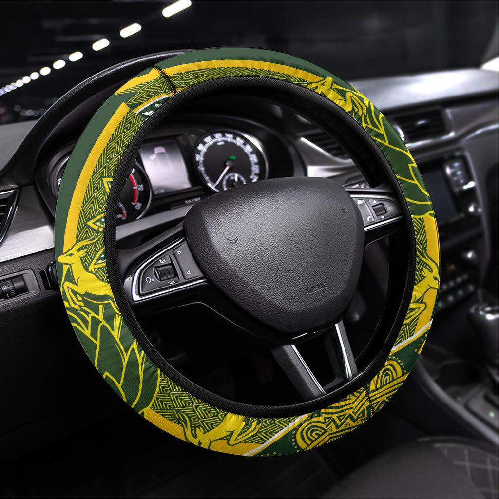 Rugby New Zealand and South Africa Steering Wheel Cover Greatest Rivalry Silver Fern and Antelope