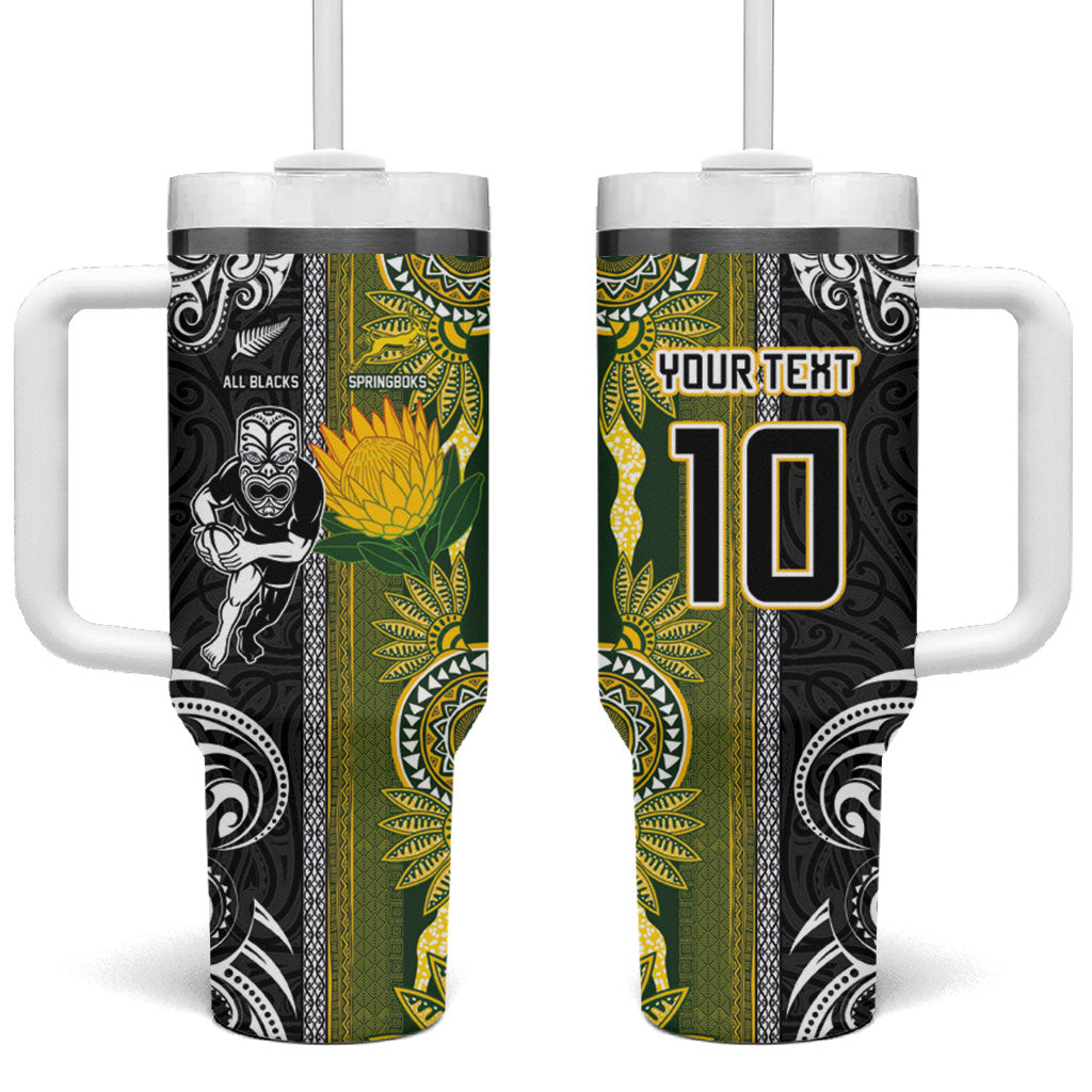 Custom Rugby New Zealand and South Africa Tumbler With Handle Greatest Rivalry Silver Fern and Antelope