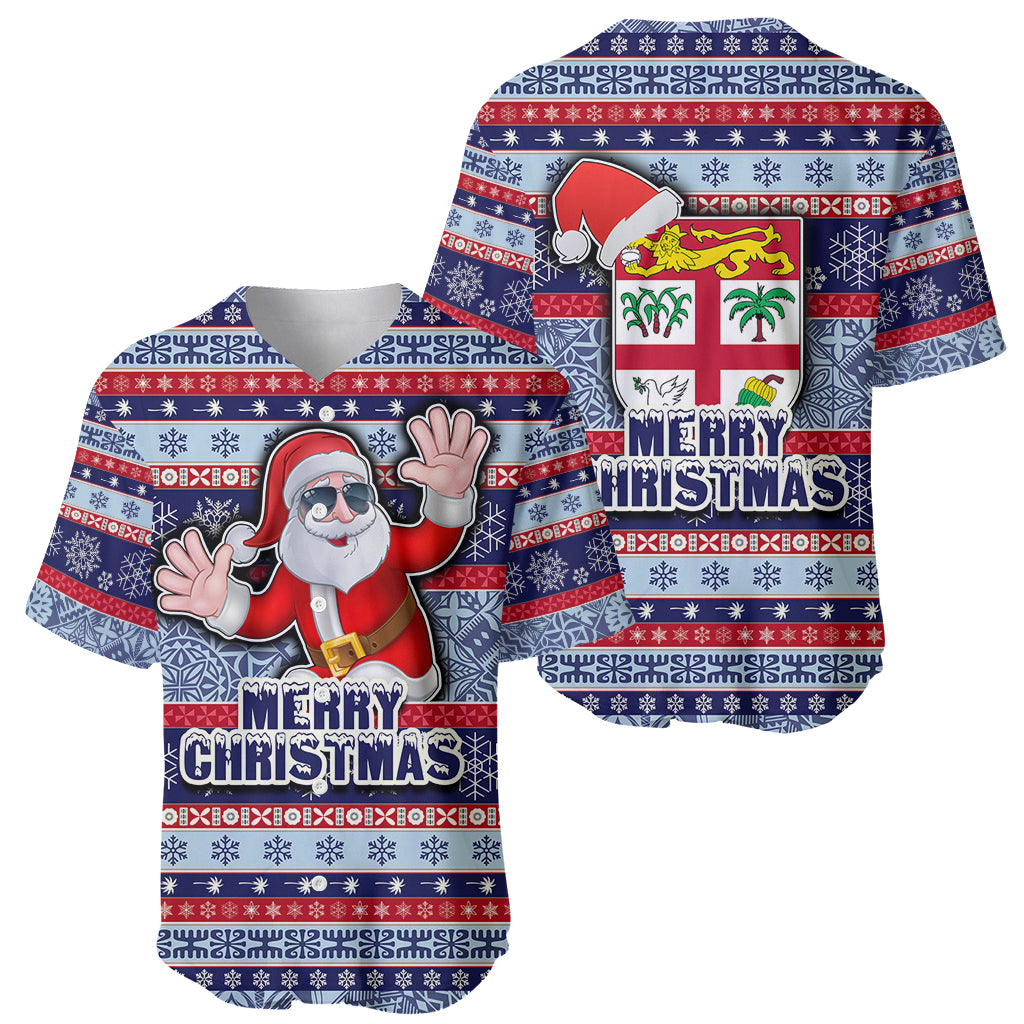 Fiji Christmas Baseball Jersey Fijian Santa and Coat of Arms Mix Tapa Pattern Striped Style LT03 - Polynesian Pride