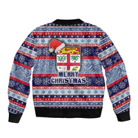 Fiji Christmas Bomber Jacket Fijian Santa and Coat of Arms Mix Tapa Pattern Striped Style LT03 - Polynesian Pride