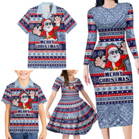 Fiji Christmas Family Matching Long Sleeve Bodycon Dress and Hawaiian Shirt Fijian Santa and Coat of Arms Mix Tapa Pattern Striped Style LT03 - Polynesian Pride