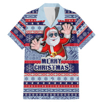 Fiji Christmas Family Matching Mermaid Dress and Hawaiian Shirt Fijian Santa and Coat of Arms Mix Tapa Pattern Striped Style LT03 Dad's Shirt - Short Sleeve Blue - Polynesian Pride