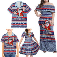 Fiji Christmas Family Matching Off Shoulder Maxi Dress and Hawaiian Shirt Fijian Santa and Coat of Arms Mix Tapa Pattern Striped Style LT03 - Polynesian Pride