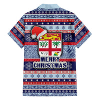 Fiji Christmas Family Matching Off Shoulder Short Dress and Hawaiian Shirt Fijian Santa and Coat of Arms Mix Tapa Pattern Striped Style LT03 - Polynesian Pride