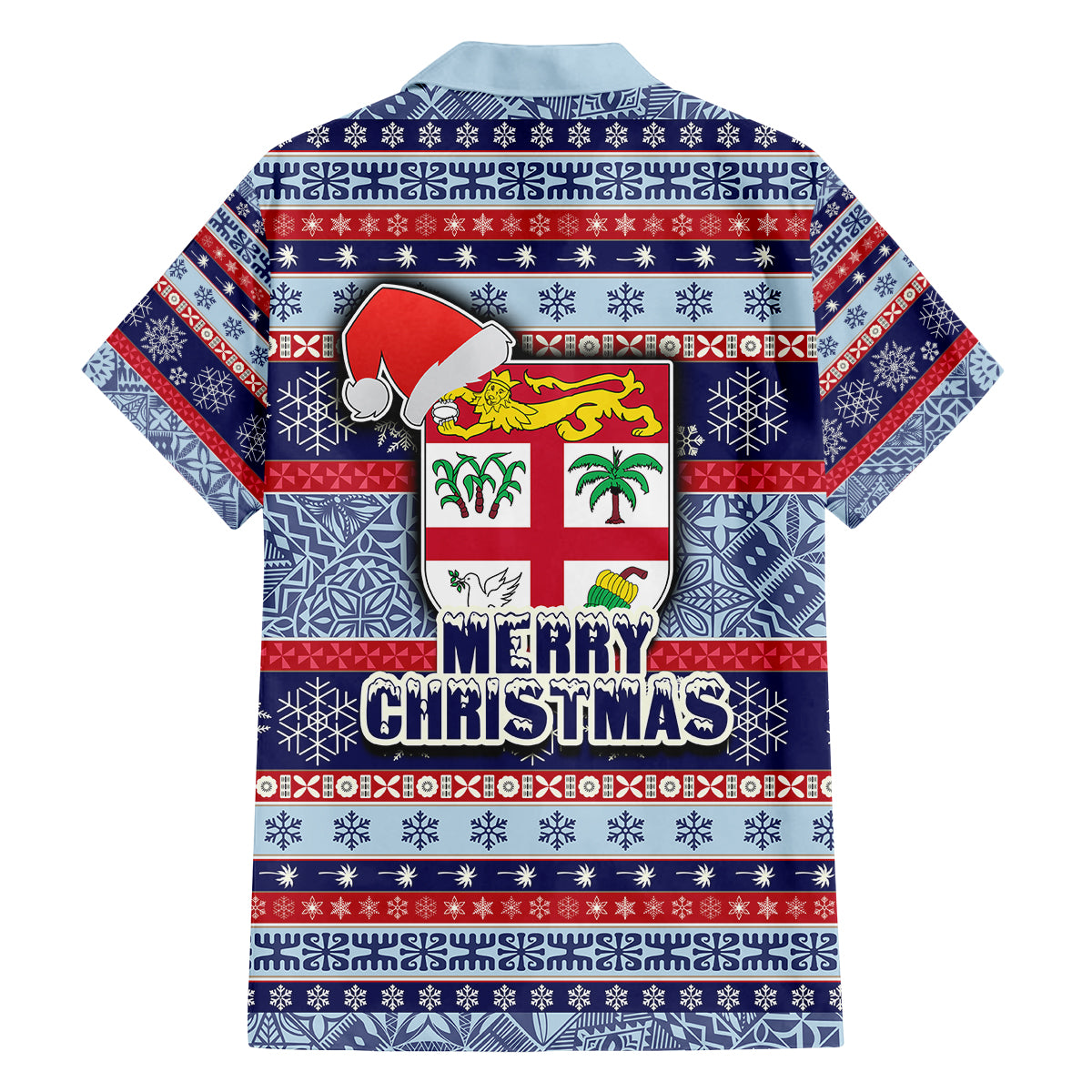 Fiji Christmas Family Matching Summer Maxi Dress and Hawaiian Shirt Fijian Santa and Coat of Arms Mix Tapa Pattern Striped Style LT03 - Polynesian Pride