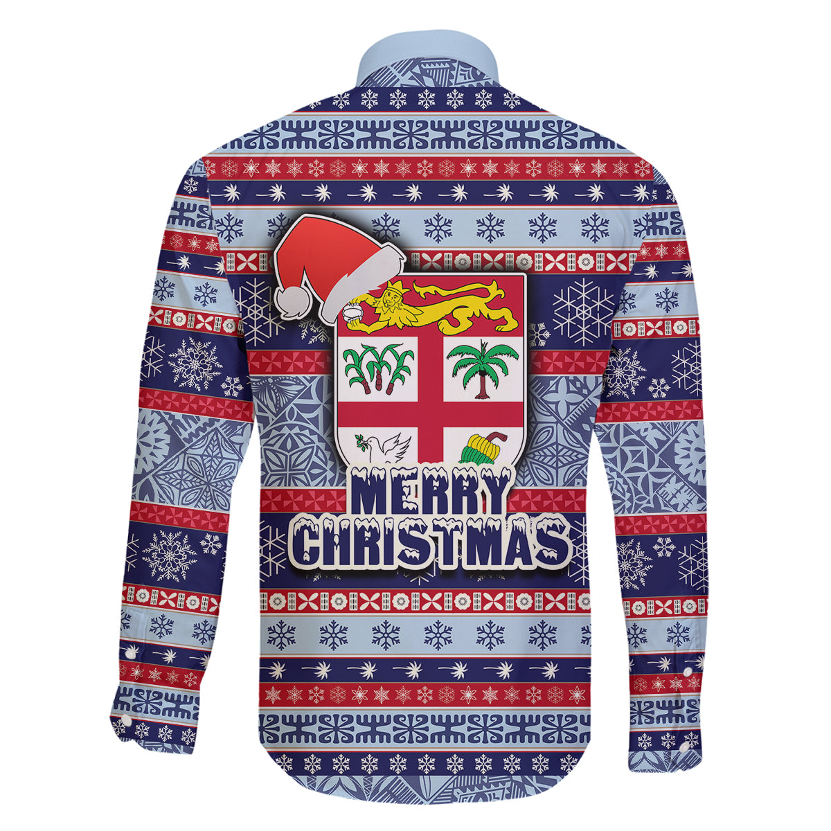 Fiji Christmas Family Matching Summer Maxi Dress and Hawaiian Shirt Fijian Santa and Coat of Arms Mix Tapa Pattern Striped Style LT03 - Polynesian Pride