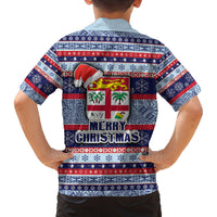 Fiji Christmas Family Matching Tank Maxi Dress and Hawaiian Shirt Fijian Santa and Coat of Arms Mix Tapa Pattern Striped Style LT03 - Polynesian Pride