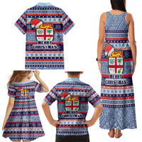 Fiji Christmas Family Matching Tank Maxi Dress and Hawaiian Shirt Fijian Santa and Coat of Arms Mix Tapa Pattern Striped Style LT03 - Polynesian Pride