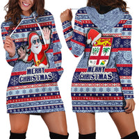 Fiji Christmas Hoodie Dress Fijian Santa and Coat of Arms Mix Tapa Pattern Striped Style LT03 - Polynesian Pride