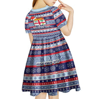 Fiji Christmas Kid Short Sleeve Dress Fijian Santa and Coat of Arms Mix Tapa Pattern Striped Style LT03 - Polynesian Pride