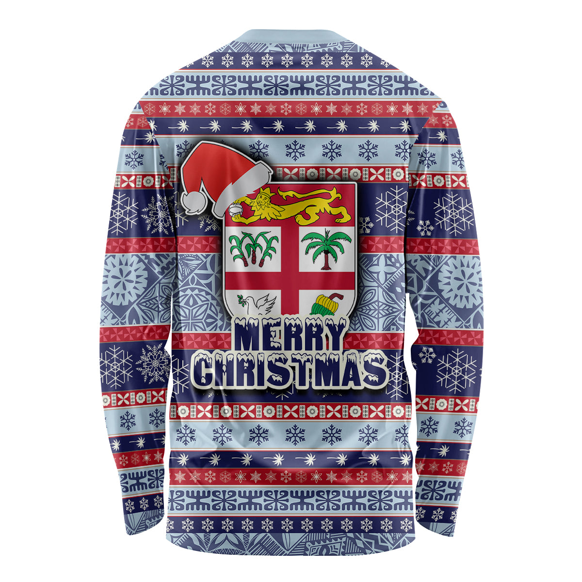 Fiji Christmas Long Sleeve Shirt Fijian Santa and Coat of Arms Mix Tapa Pattern Striped Style LT03 - Polynesian Pride