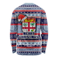 Fiji Christmas Long Sleeve Shirt Fijian Santa and Coat of Arms Mix Tapa Pattern Striped Style LT03 - Polynesian Pride