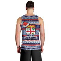 Fiji Christmas Men Tank Top Fijian Santa and Coat of Arms Mix Tapa Pattern Striped Style LT03 - Polynesian Pride