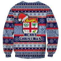 Fiji Christmas Sweatshirt Fijian Santa and Coat of Arms Mix Tapa Pattern Striped Style LT03 - Polynesian Pride