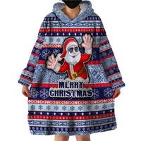 Fiji Christmas Wearable Blanket Hoodie Fijian Santa and Coat of Arms Mix Tapa Pattern Striped Style LT03 - Polynesian Pride