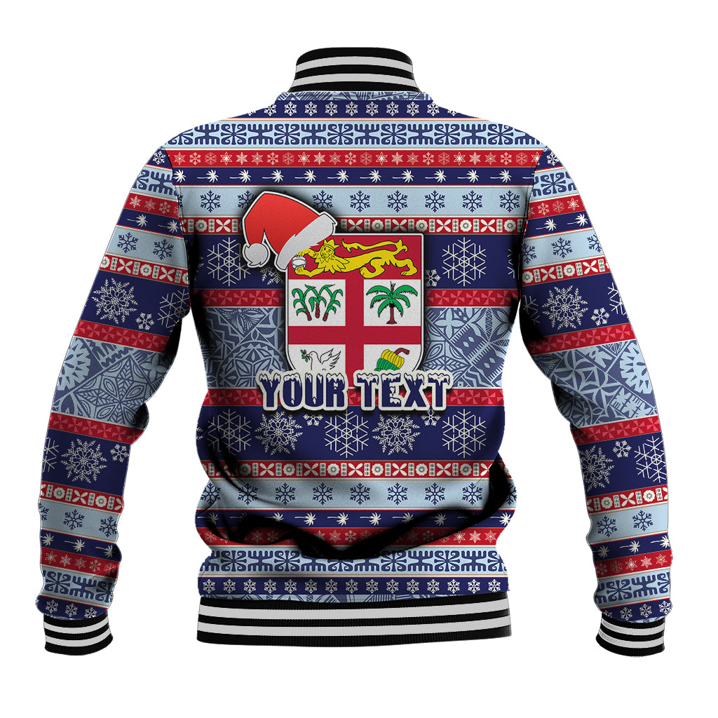 Custom Fiji Christmas Baseball Jacket Fijian Santa and Coat of Arms Mix Tapa Pattern Striped Style LT03 - Polynesian Pride