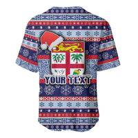 Custom Fiji Christmas Baseball Jersey Fijian Santa and Coat of Arms Mix Tapa Pattern Striped Style LT03 - Polynesian Pride