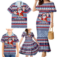 Custom Fiji Christmas Family Matching Mermaid Dress and Hawaiian Shirt Fijian Santa and Coat of Arms Mix Tapa Pattern Striped Style LT03 - Polynesian Pride
