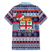 Custom Fiji Christmas Family Matching Off Shoulder Short Dress and Hawaiian Shirt Fijian Santa and Coat of Arms Mix Tapa Pattern Striped Style LT03 - Polynesian Pride