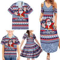 Custom Fiji Christmas Family Matching Summer Maxi Dress and Hawaiian Shirt Fijian Santa and Coat of Arms Mix Tapa Pattern Striped Style LT03 - Polynesian Pride