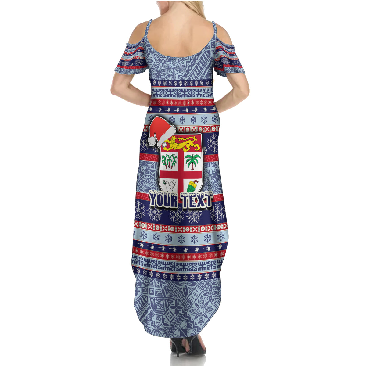 Custom Fiji Christmas Family Matching Summer Maxi Dress and Hawaiian Shirt Fijian Santa and Coat of Arms Mix Tapa Pattern Striped Style LT03 - Polynesian Pride