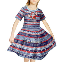 Custom Fiji Christmas Kid Short Sleeve Dress Fijian Santa and Coat of Arms Mix Tapa Pattern Striped Style LT03 - Polynesian Pride