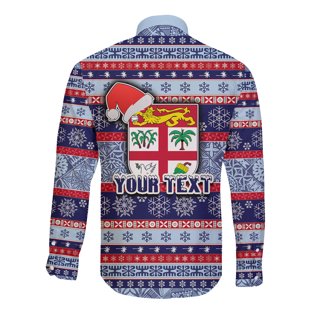 Custom Fiji Christmas Long Sleeve Button Shirt Fijian Santa and Coat of Arms Mix Tapa Pattern Striped Style LT03 - Polynesian Pride