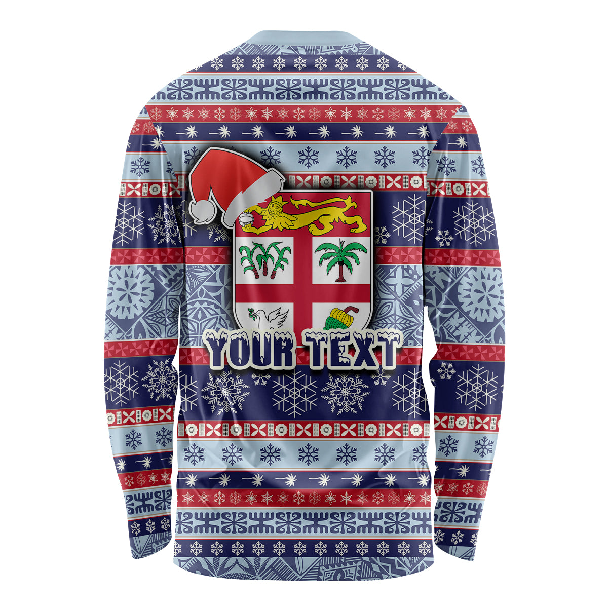 Custom Fiji Christmas Long Sleeve Shirt Fijian Santa and Coat of Arms Mix Tapa Pattern Striped Style LT03 - Polynesian Pride