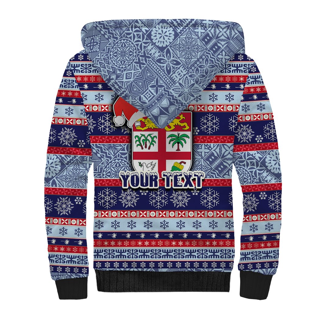 Custom Fiji Christmas Sherpa Hoodie Fijian Santa and Coat of Arms Mix Tapa Pattern Striped Style LT03 - Polynesian Pride