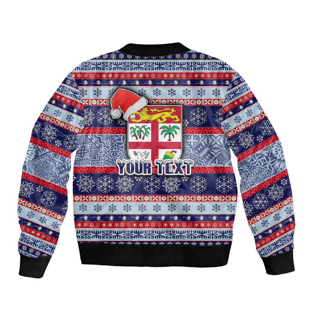 Custom Fiji Christmas Sleeve Zip Bomber Jacket Fijian Santa and Coat of Arms Mix Tapa Pattern Striped Style LT03 - Polynesian Pride