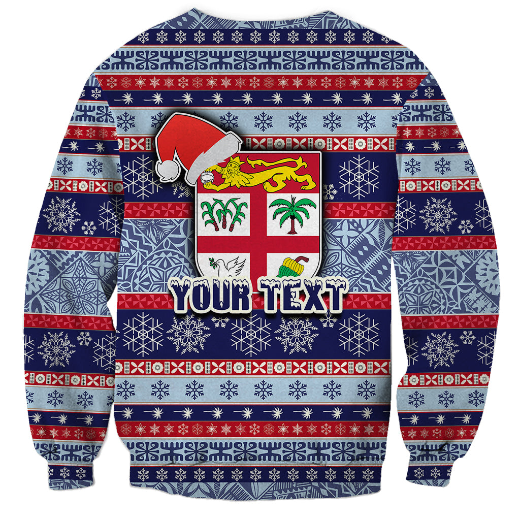 Custom Fiji Christmas Sweatshirt Fijian Santa and Coat of Arms Mix Tapa Pattern Striped Style LT03 - Polynesian Pride
