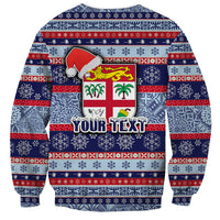 Custom Fiji Christmas Sweatshirt Fijian Santa and Coat of Arms Mix Tapa Pattern Striped Style LT03 - Polynesian Pride