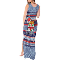 Custom Fiji Christmas Tank Maxi Dress Fijian Santa and Coat of Arms Mix Tapa Pattern Striped Style LT03 - Polynesian Pride