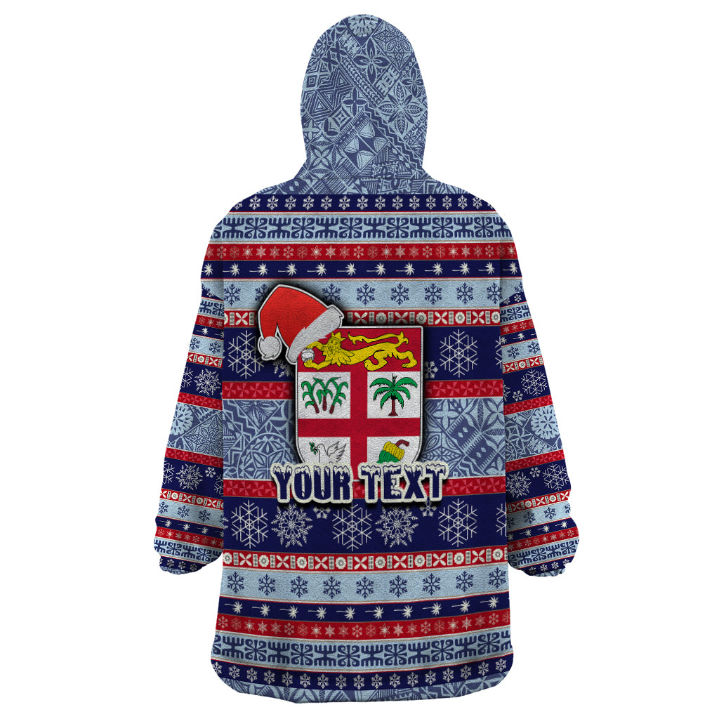 Custom Fiji Christmas Wearable Blanket Hoodie Fijian Santa and Coat of Arms Mix Tapa Pattern Striped Style LT03 - Polynesian Pride