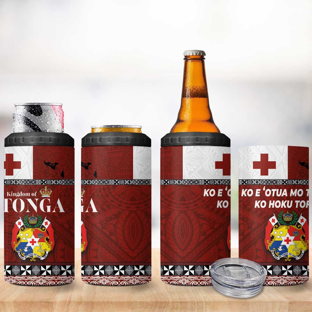 Tongan Culture 4 in 1 Can Cooler Tumbler Ngatu Art Tattoo and Emblem of Tonga LT03 - Polynesian Pride