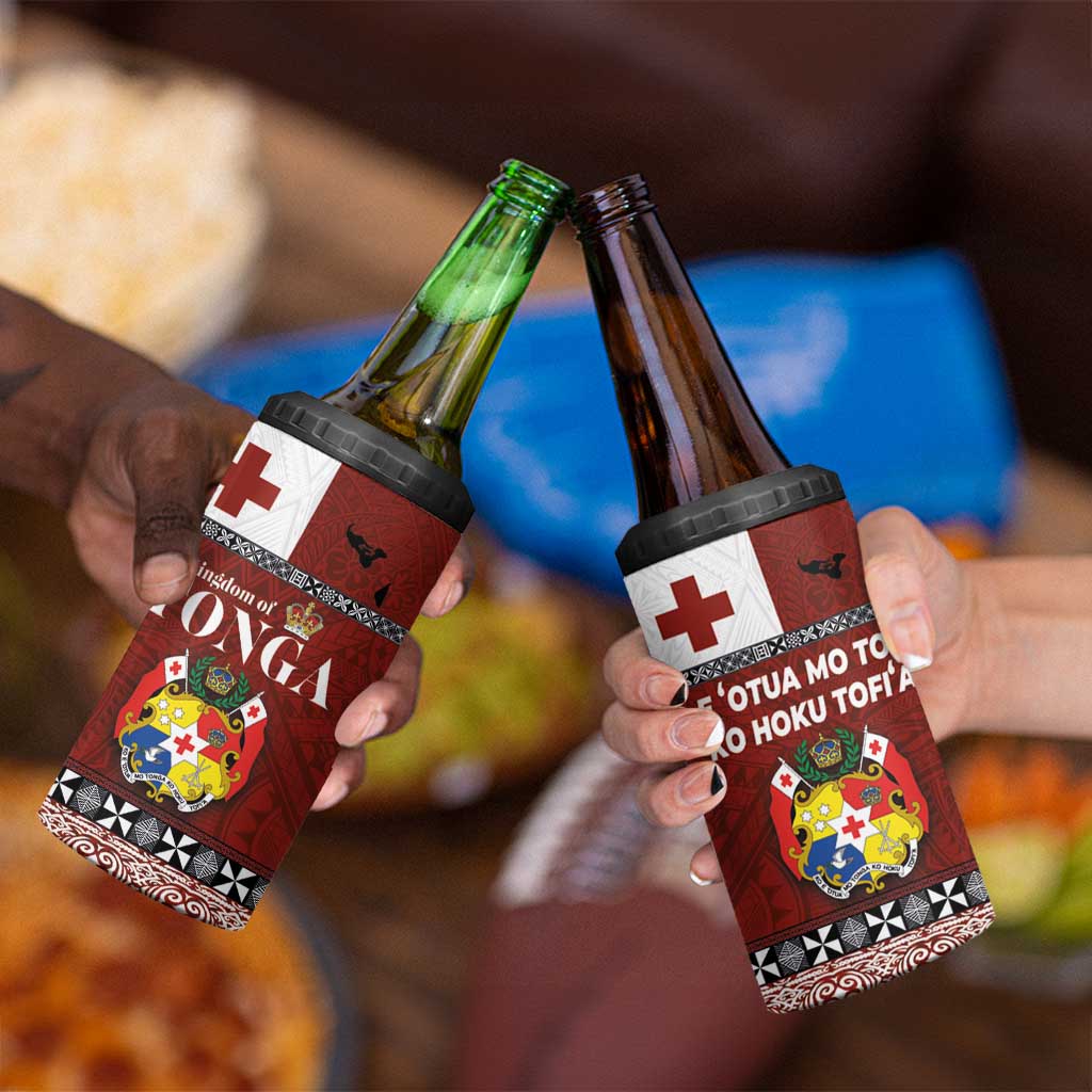 Tongan Culture 4 in 1 Can Cooler Tumbler Ngatu Art Tattoo and Emblem of Tonga LT03 - Polynesian Pride