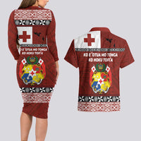 Tongan Culture Couples Matching Long Sleeve Bodycon Dress and Hawaiian Shirt Ngatu Art Tattoo and Emblem of Tonga LT03 - Polynesian Pride