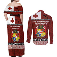 Tongan Culture Couples Matching Off Shoulder Maxi Dress and Long Sleeve Button Shirt Ngatu Art Tattoo and Emblem of Tonga LT03 - Polynesian Pride