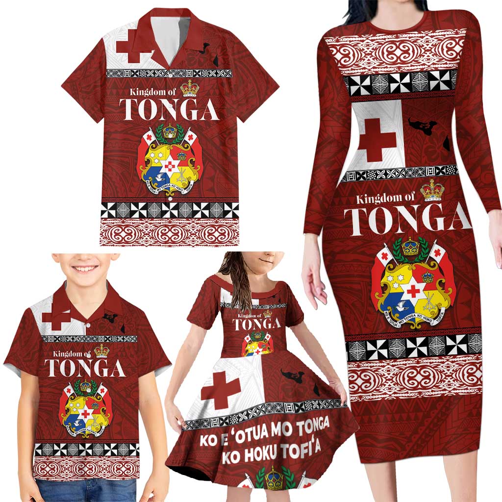 Tongan Culture Family Matching Long Sleeve Bodycon Dress and Hawaiian Shirt Ngatu Art Tattoo and Emblem of Tonga LT03 - Polynesian Pride