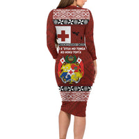 Tongan Culture Family Matching Long Sleeve Bodycon Dress and Hawaiian Shirt Ngatu Art Tattoo and Emblem of Tonga LT03 - Polynesian Pride