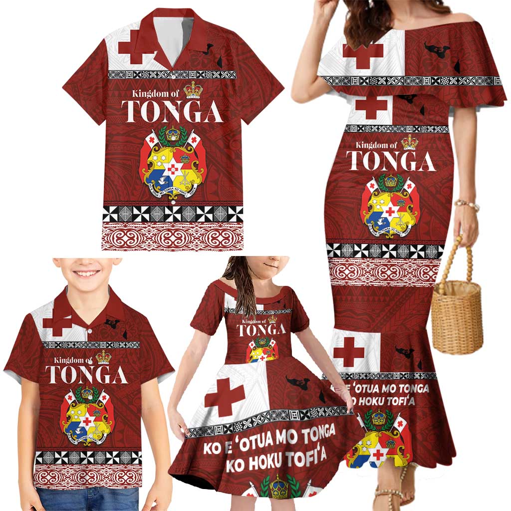 Tongan Culture Family Matching Mermaid Dress and Hawaiian Shirt Ngatu Art Tattoo and Emblem of Tonga LT03 - Polynesian Pride