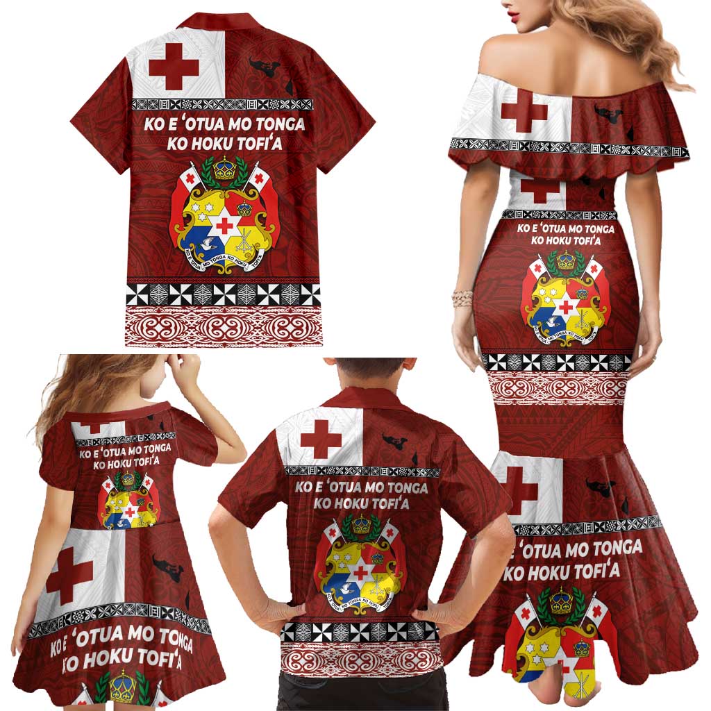 Tongan Culture Family Matching Mermaid Dress and Hawaiian Shirt Ngatu Art Tattoo and Emblem of Tonga LT03 - Polynesian Pride