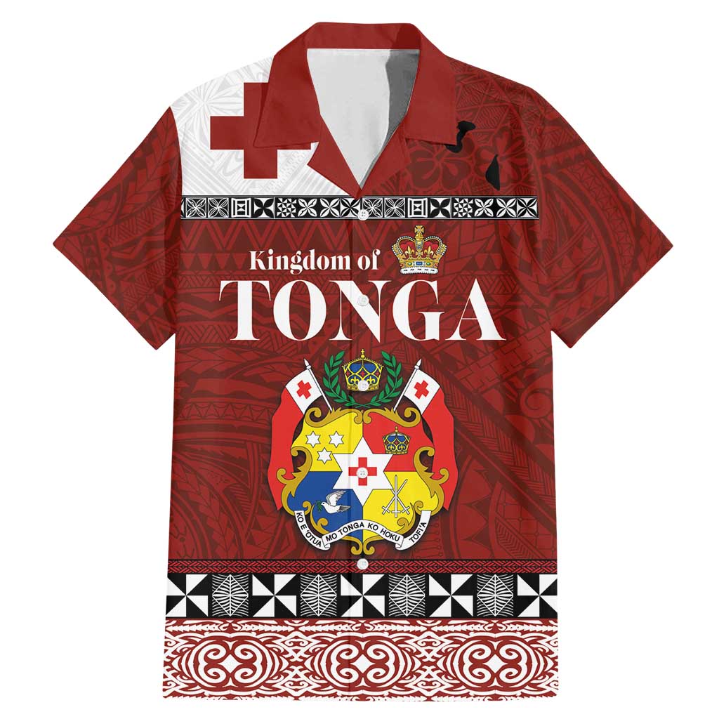 Tongan Culture Family Matching Mermaid Dress and Hawaiian Shirt Ngatu Art Tattoo and Emblem of Tonga LT03 Dad's Shirt - Short Sleeve Red - Polynesian Pride